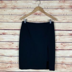 WHBM Black Pencil Skirt Slit Knee Length Size 6